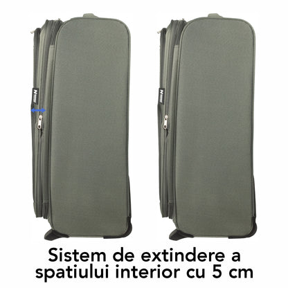 Troler voiaj Mic, Naimeed D5975, 2 roti, material textil, inchidere cifru, Kaki, 35.5x26x52cm