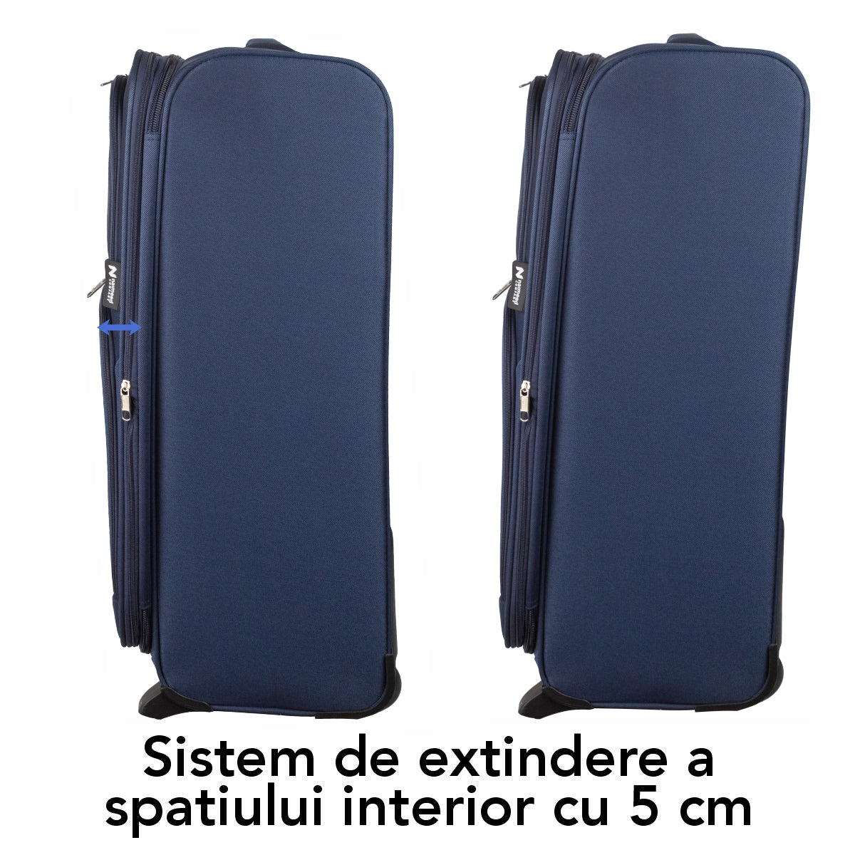 Troler voiaj Mare, Naimeed D5976, 2 roti, material textil, inchidere cifru, Albastru, 45x30x73cm