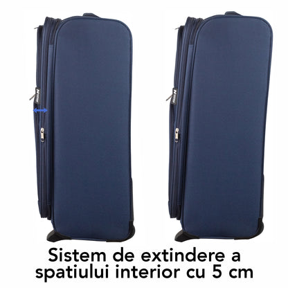 Troler voiaj Mare, Naimeed D5976, 2 roti, material textil, inchidere cifru, Albastru, 45x30x73cm