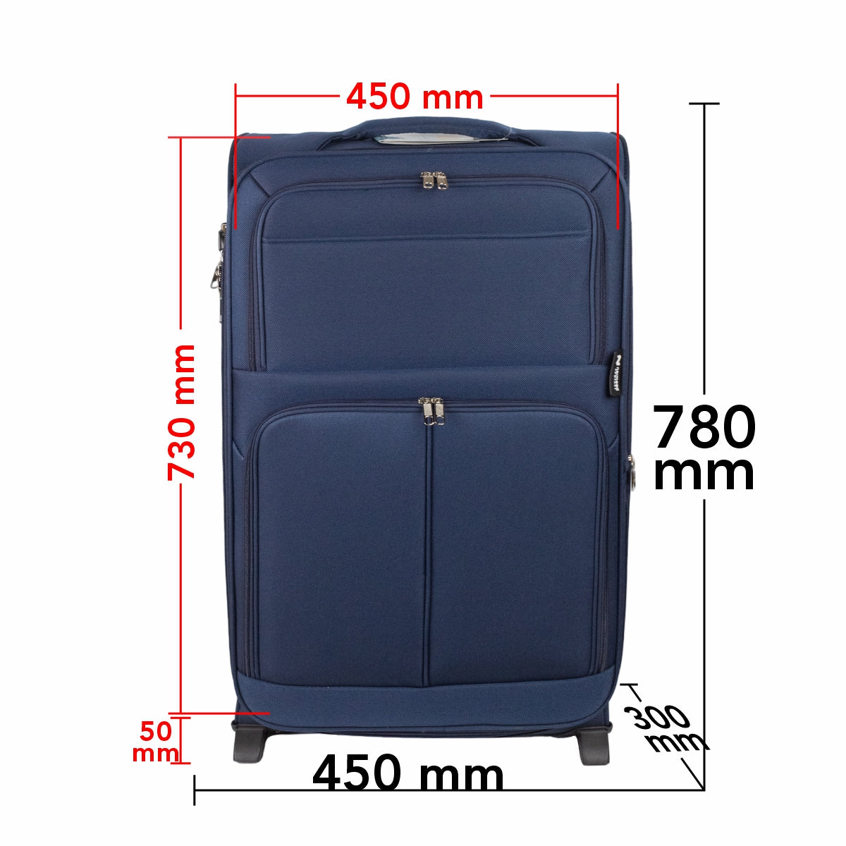 Troler voiaj Mare, Naimeed D5976, 2 roti, material textil, inchidere cifru, Albastru, 45x30x73cm