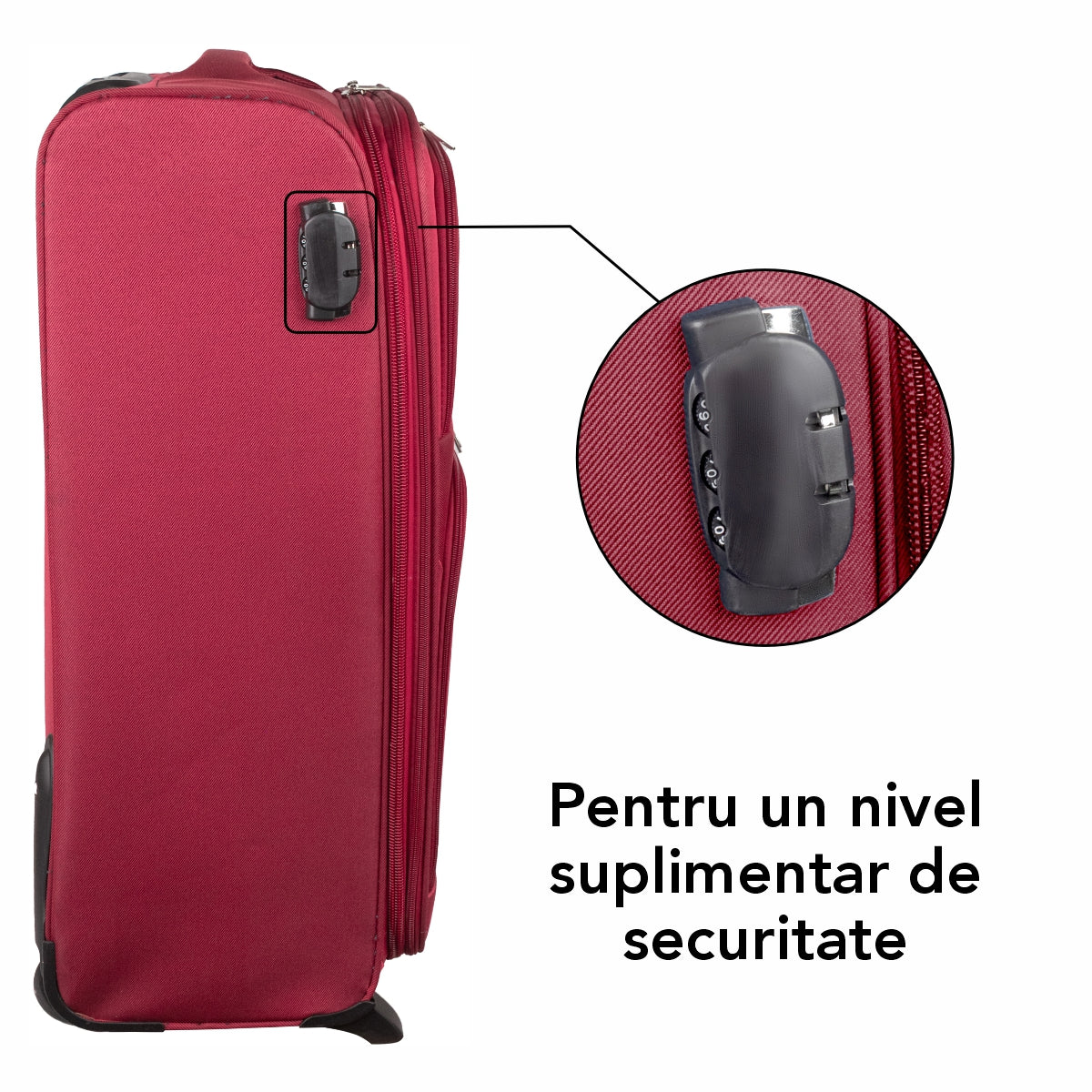 Troler voiaj Mic, Naimeed D5977, 2 roti, material textil, inchidere cifru, Rosu, 35.5x26x52cm