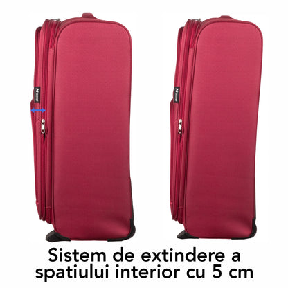 Troler voiaj Mic, Naimeed D5977, 2 roti, material textil, inchidere cifru, Rosu, 35.5x26x52cm