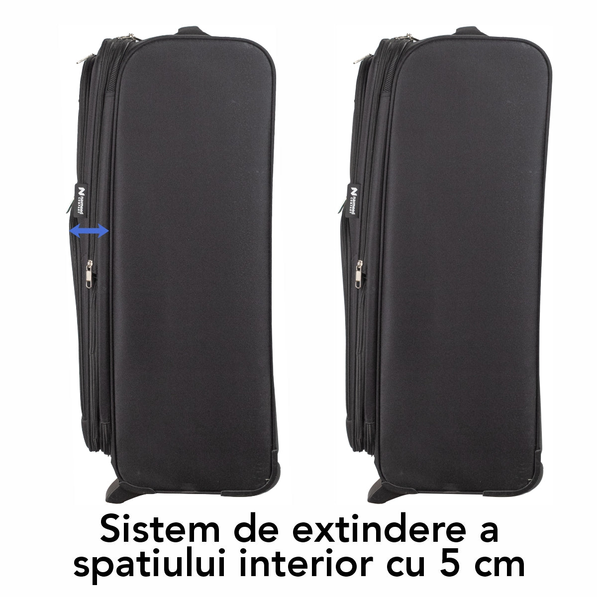 Troler voiaj Mediu, Naimeed D5978, 2 roti, material textil, inchidere cifru, Negru, 40x28x63cm