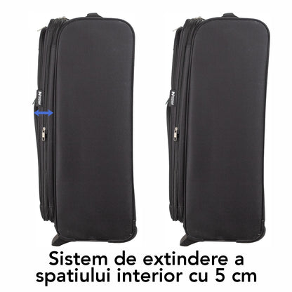 Troler voiaj Mediu, Naimeed D5978, 2 roti, material textil, inchidere cifru, Negru, 40x28x63cm