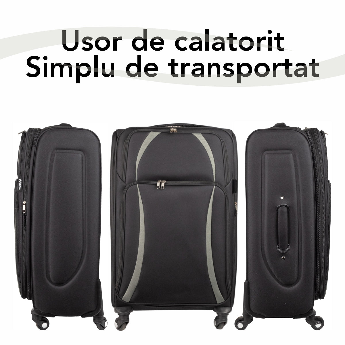 Troler voiaj Mediu, Naimeed D5979, 4 roti, material textil, inchidere cifru, Negru, 40x28x63cm