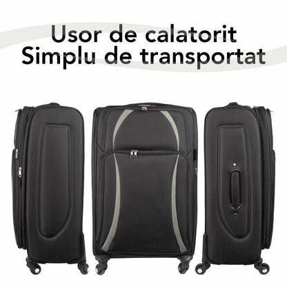Troler voiaj Mediu, Naimeed D5979, 4 roti, material textil, inchidere cifru, Negru, 40x28x63cm