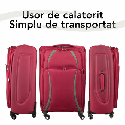 Troler voiaj Mare, Naimeed D5980, 4 roti, material textil, inchidere cifru, Rosu, 45x30x73cm