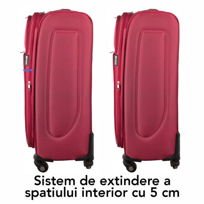 Troler voiaj Mare, Naimeed D5980, 4 roti, material textil, inchidere cifru, Rosu, 45x30x73cm