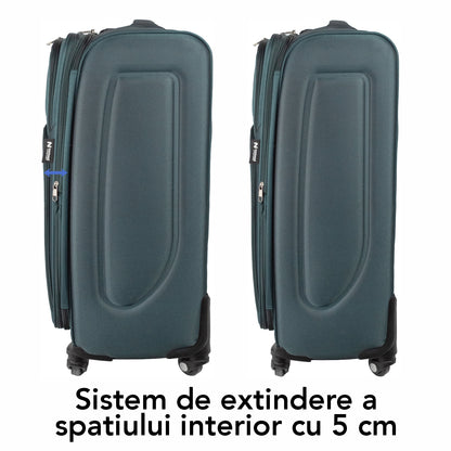 Troler voiaj Mic, Naimeed D5981, 4 roti, material textil, inchidere cifru, Verde, 35.5x26x52cm