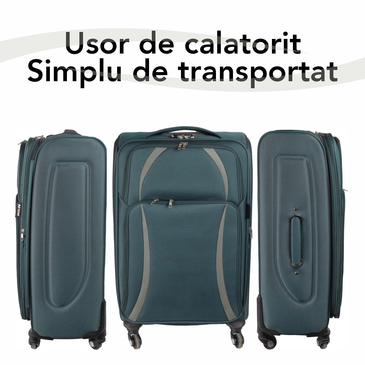 Troler voiaj Mic, Naimeed D5981, 4 roti, material textil, inchidere cifru, Verde, 35.5x26x52cm