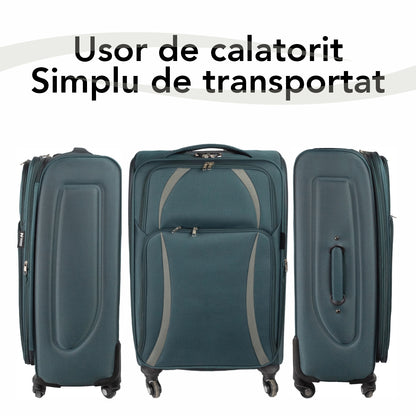 Troler voiaj Mic, Naimeed D5981, 4 roti, material textil, inchidere cifru, Verde, 35.5x26x52cm