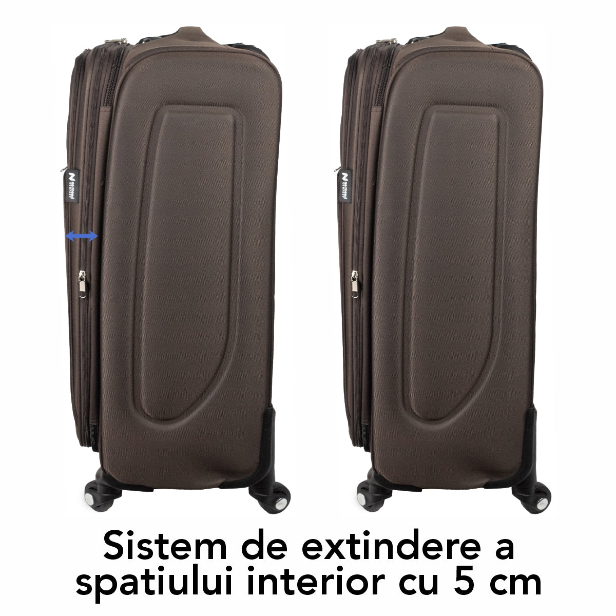 Troler voiaj Mare, Naimeed D5982, 4 roti, material textil, inchidere cifru, Maro, 45x30x73cm