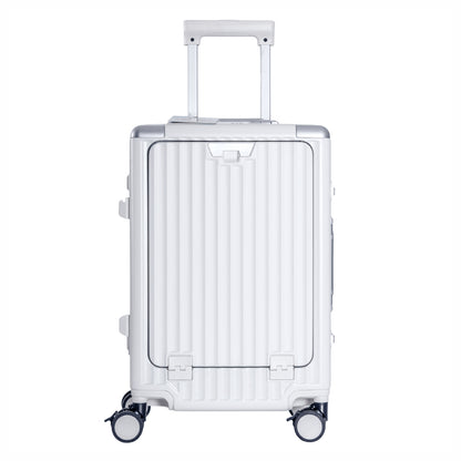 Troler, cabina avion, Naimeed D5989, Premium Voyage, fibra de carbon, port USB, compartiment pentru laptop, inchidere cifru, Alb, 49x34x24cm