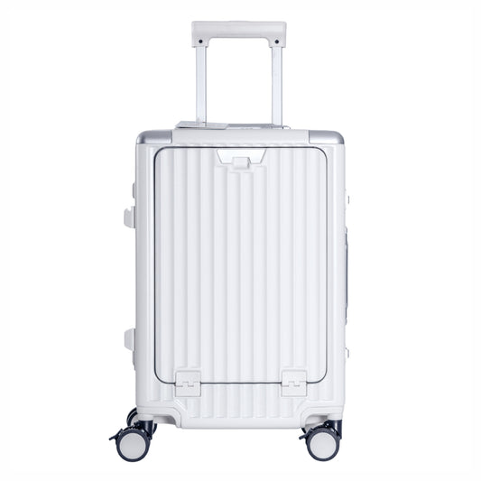Troler, cabina avion, Naimeed D5989, Premium Voyage, fibra de carbon, port USB, compartiment pentru laptop, inchidere cifru, Alb, 49x34x24cm