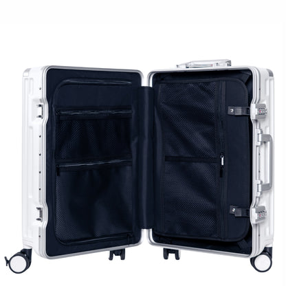 Troler, cabina avion, Naimeed D5989, Premium Voyage, fibra de carbon, port USB, compartiment pentru laptop, inchidere cifru, Alb, 49x34x24cm