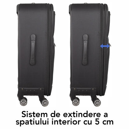 Troler voiaj Mediu, Naimeed D5992, 4 roti, material textil, inchidere cifru, Negru, 43x27x63cm