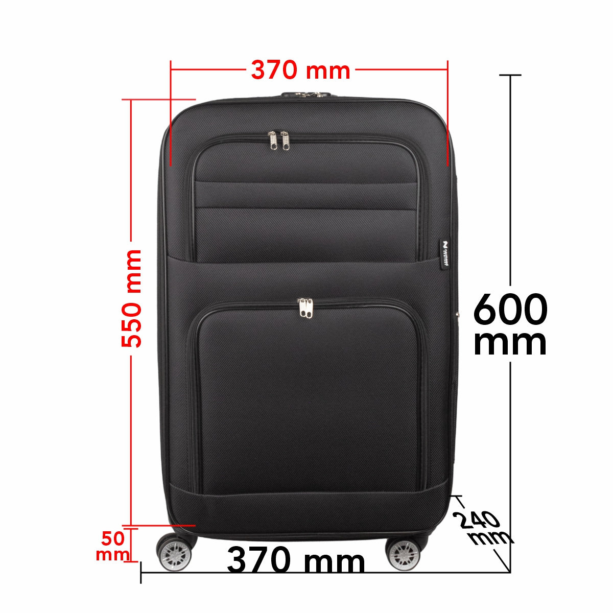 Troler voiaj Mic, Naimeed D5992, 4 roti, material textil, inchidere cifru, Negru, 37x24x55cm