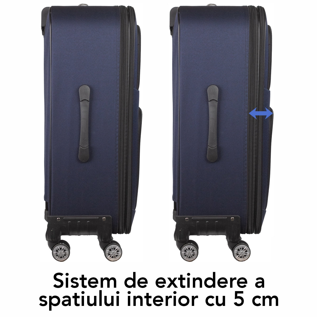 Troler voiaj Mediu, Naimeed D5993, 4 roti, material textil, inchidere cifru, Albastru, 43x27x63cm