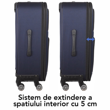 Troler voiaj Mediu, Naimeed D5993, 4 roti, material textil, inchidere cifru, Albastru, 43x27x63cm