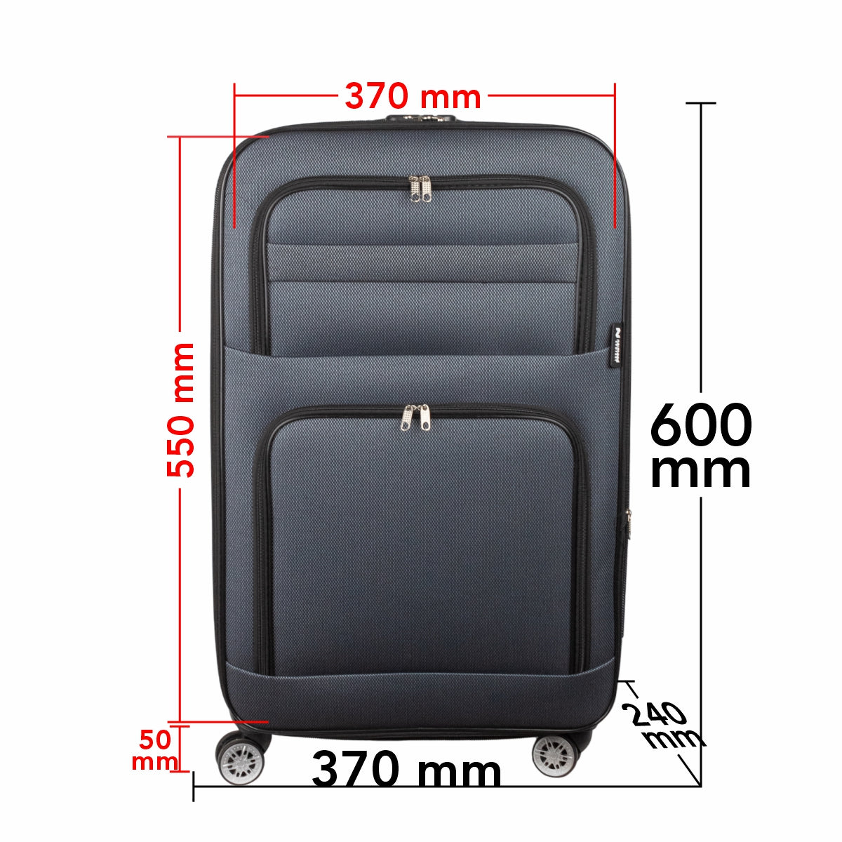 Troler voiaj Mic, Naimeed D5994, 4 roti, material textil, inchidere cifru, Gri, 37x24x55cm