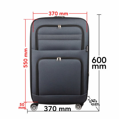 Troler voiaj Mic, Naimeed D5994, 4 roti, material textil, inchidere cifru, Gri, 37x24x55cm