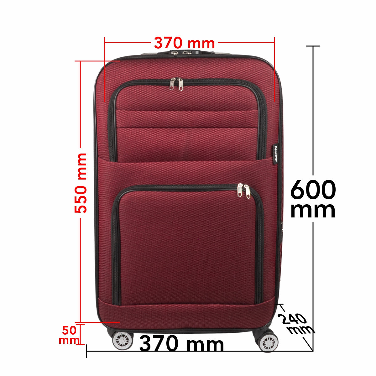 Troler voiaj Mic, Naimeed D5996, 4 roti, material textil, inchidere cifru, Rosu, 37x24x55cm
