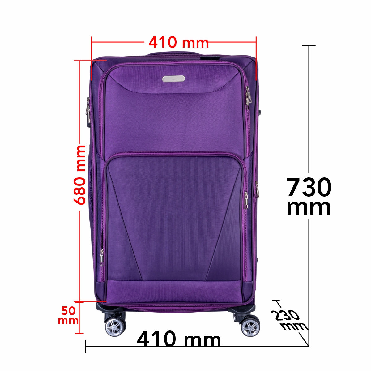 Troler voiaj Mediu, Naimeed D5997, 4 roti duble 360 grade, material textil, inchidere cifru, Mov, 41x23x68cm