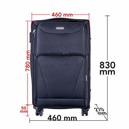 Troler voiaj Mare, Naimeed D5998, 4 roti duble 360 grade, material textil, inchidere cifru, Negru, 46x27x78cm