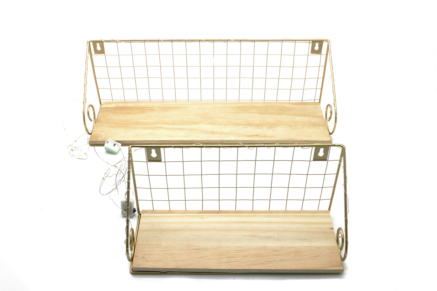 Set 2 etajere suspendate, Luminite Led, Auriu, Naimeed D60, 45x15x13 cm