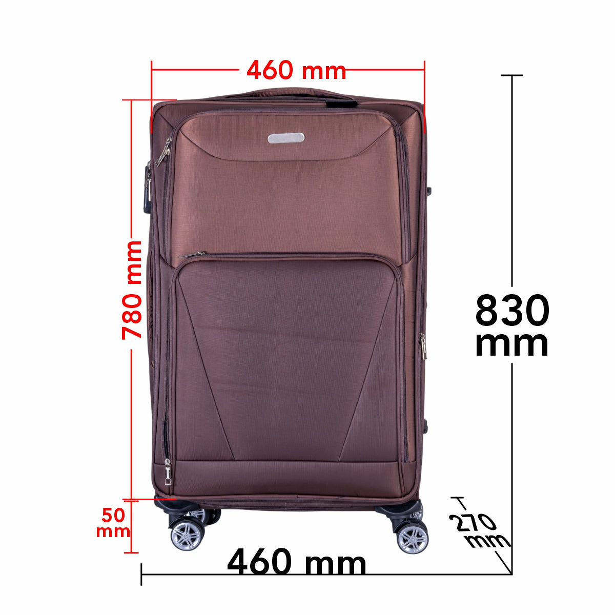 Troler voiaj Mare, Naimeed D6000, 4 roti duble 360 grade, material textil, inchidere cifru, Maro, 46x27x78cm