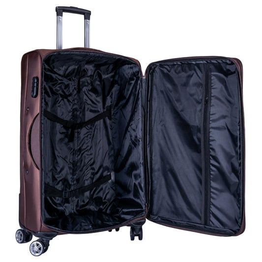 Troler voiaj Mediu, Naimeed D6000, 4 roti duble 360 grade, material textil, inchidere cifru, Maro, 41x23x68cm