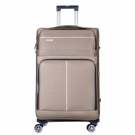 Troler voiaj Mare, Naimeed D6001, 4 roti duble 360 grade, material textil, inchidere cifru, Crem, 46x27x78cm