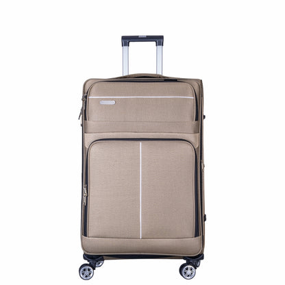 Troler voiaj Mic, Naimeed D6001, 4 roti duble 360 grade, material textil, inchidere cifru, Crem, 35x21x58cm
