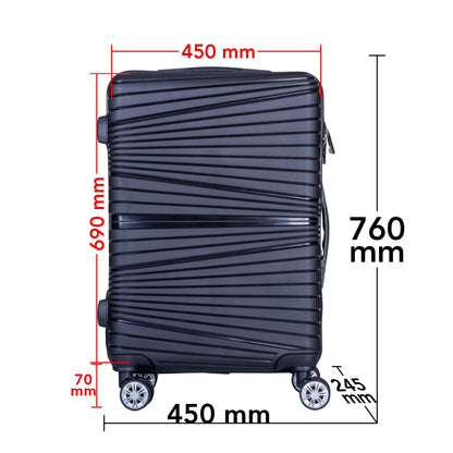 Troler voiaj Mare, Naimeed D6005, 4 roti duble 360 grade, PP, inchidere cifru, Negru, 45x24.5x69cm