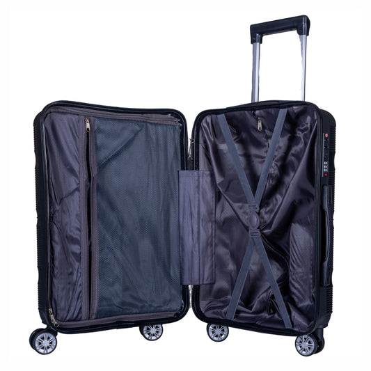 Troler voiaj Mare, Naimeed D6005, 4 roti duble 360 grade, PP, inchidere cifru, Negru, 45x24.5x69cm