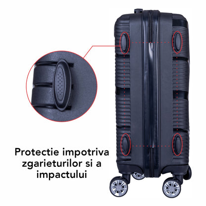 Troler voiaj Mediu, Naimeed D6006, 4 roti duble 360 grade, PP, inchidere cifru, Negru, 39x22.5x54cm