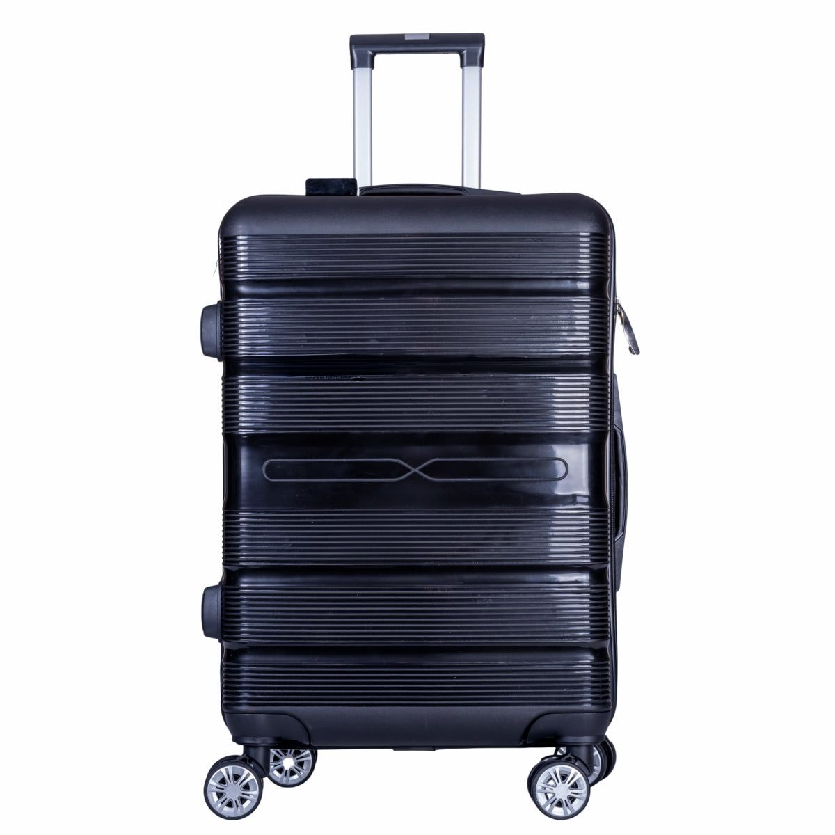 Troler voiaj Mare, Naimeed D6008, 4 roti duble 360 grade, PP, inchidere cifru, Negru, 49x26x70cm