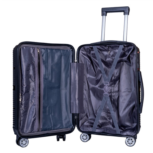 Troler voiaj Mediu, Naimeed D6008, 4 roti duble 360 grade, PP, inchidere cifru, Negru, 43x24x59cm