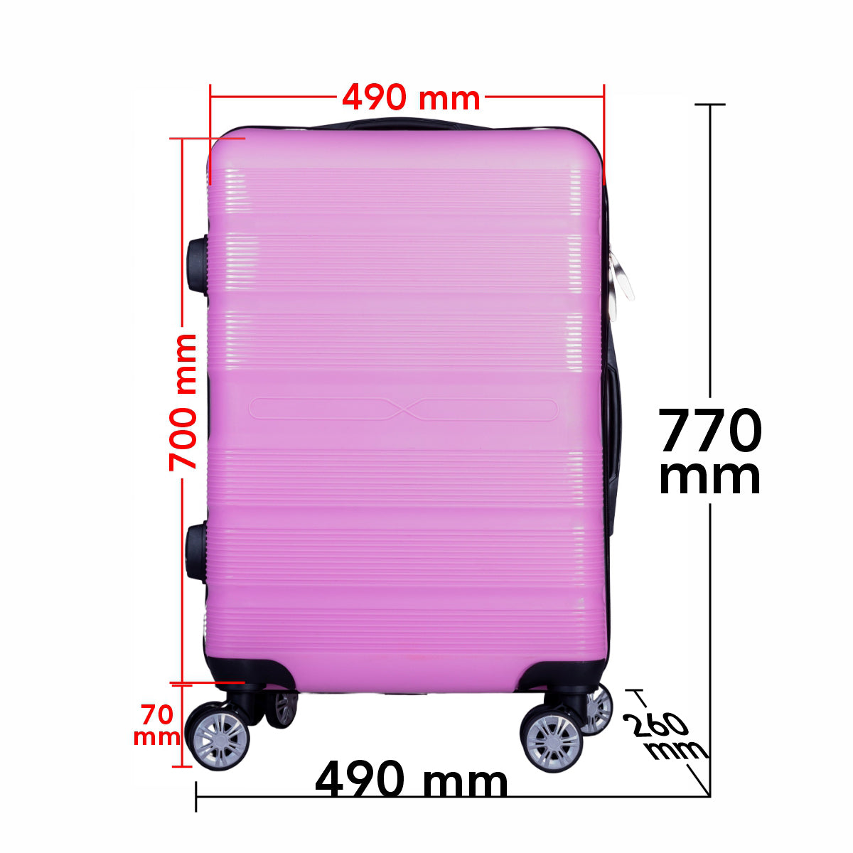 Troler voiaj Mare, Naimeed D6012, 4 roti duble 360 grade, PP, inchidere cifru, Roz, 49x26x70cm