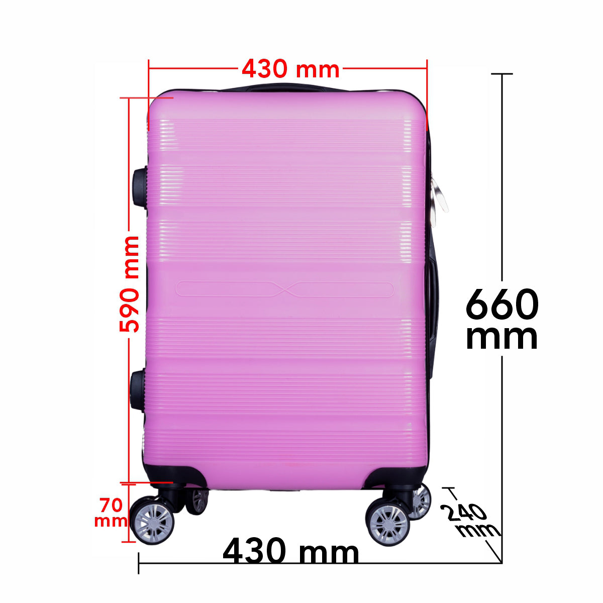 Troler voiaj Mediu, Naimeed D6012, 4 roti duble 360 grade, PP, inchidere cifru, Roz, 43x24x59cm
