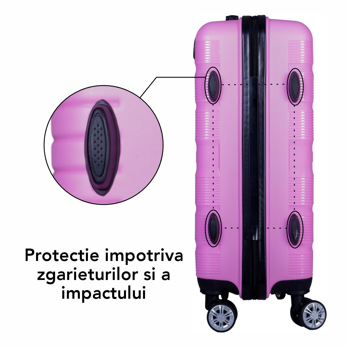Troler voiaj Mediu, Naimeed D6012, 4 roti duble 360 grade, PP, inchidere cifru, Roz, 43x24x59cm