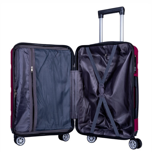 Troler voiaj Mare, Naimeed D6013, 4 roti duble 360 grade, PP, inchidere cifru, Visiniu, 45x24.5x69cm