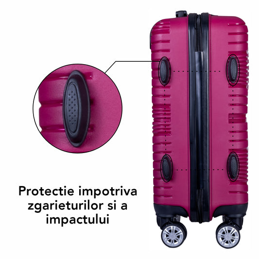 Troler voiaj Mare, Naimeed D6013, 4 roti duble 360 grade, PP, inchidere cifru, Visiniu, 45x24.5x69cm - 221.ro