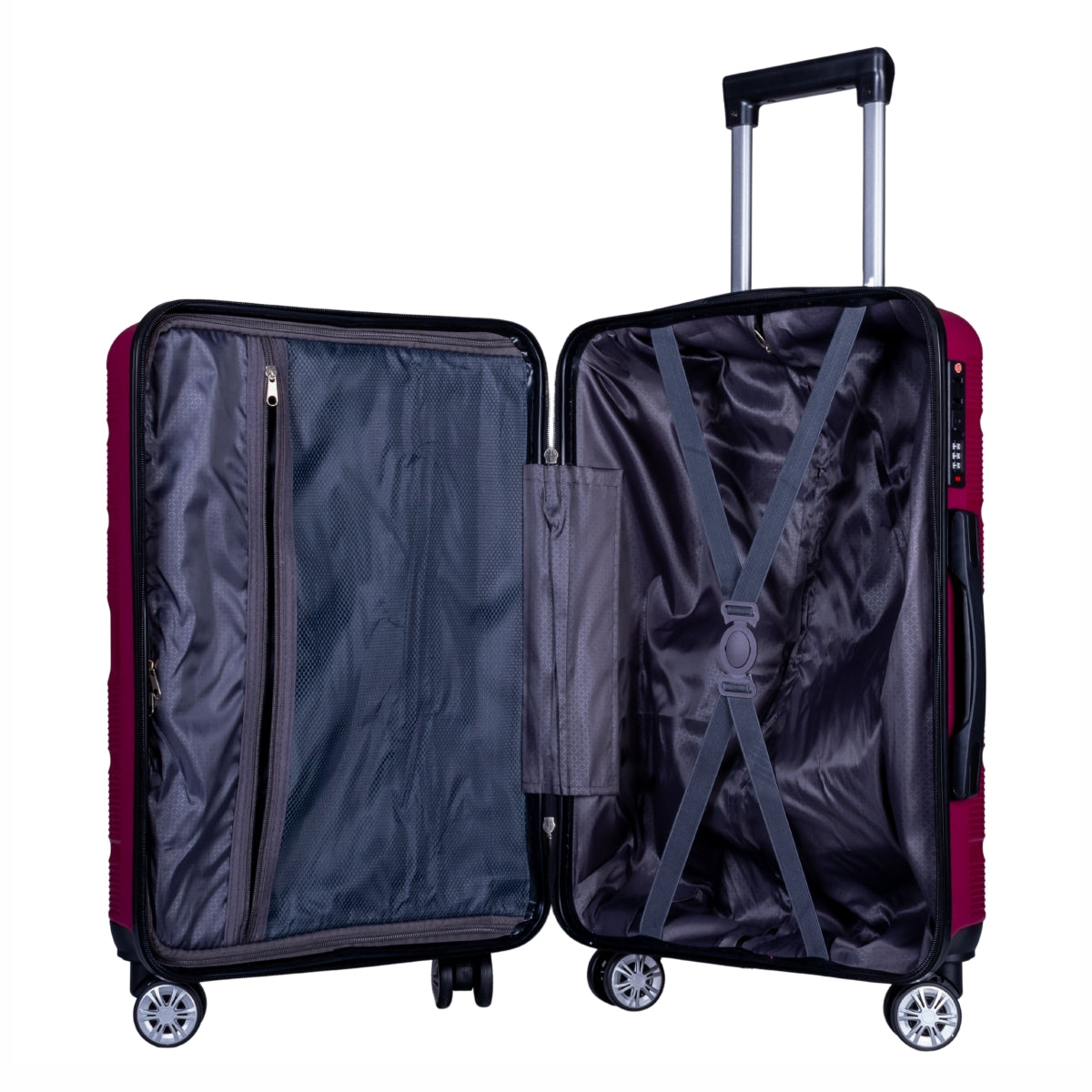 Troler voiaj Mic, Naimeed D6014, 4 roti duble 360 grade, PP, inchidere cifru, Visiniu, 33x20.5x45cm