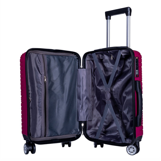 Troler voiaj Mediu, Naimeed D6015, 4 roti duble 360 grade, PP, inchidere cifru, Visiniu, 41x23x57cm
