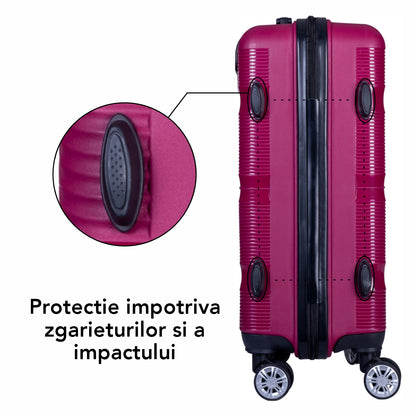 Troler voiaj Mic, Naimeed D6015, 4 roti duble 360 grade, PP, inchidere cifru, Visiniu, 35x21x47cm