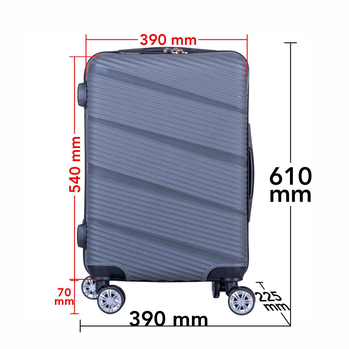 Troler voiaj Mediu, Naimeed D6018, 4 roti duble 360 grade, PP, inchidere cifru, Gri, 39x22.5x54cm