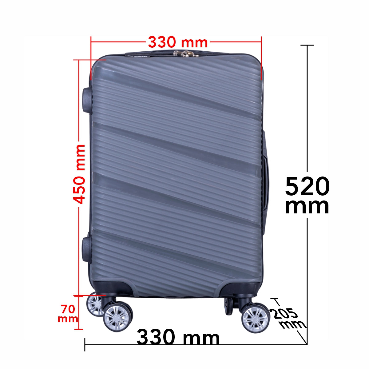 Troler voiaj Mic, Naimeed D6018, 4 roti duble 360 grade, PP, inchidere cifru, Gri, 33x20.5x45cm