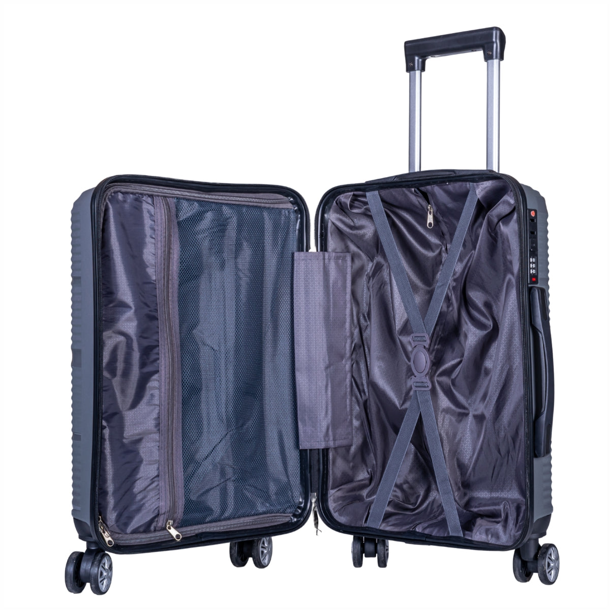 Troler voiaj Mediu, Naimeed D6018, 4 roti duble 360 grade, PP, inchidere cifru, Gri, 39x22.5x54cm