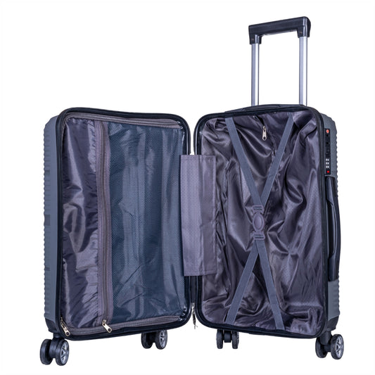 Troler voiaj Mediu, Naimeed D6018, 4 roti duble 360 grade, PP, inchidere cifru, Gri, 39x22.5x54cm